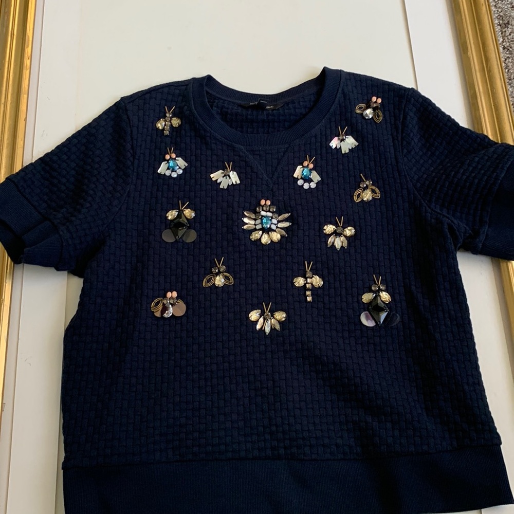Banana Republic Navy Short-Sleeve Embellished Knit Tee